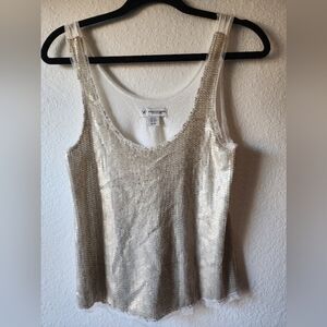 Cream Sequin Scoop Neck Tank Top